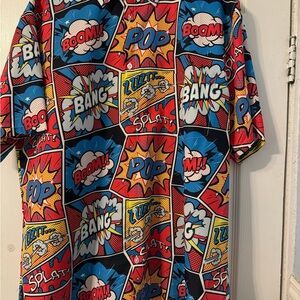 Red and Blue Comic Print Short Sleeve Tee